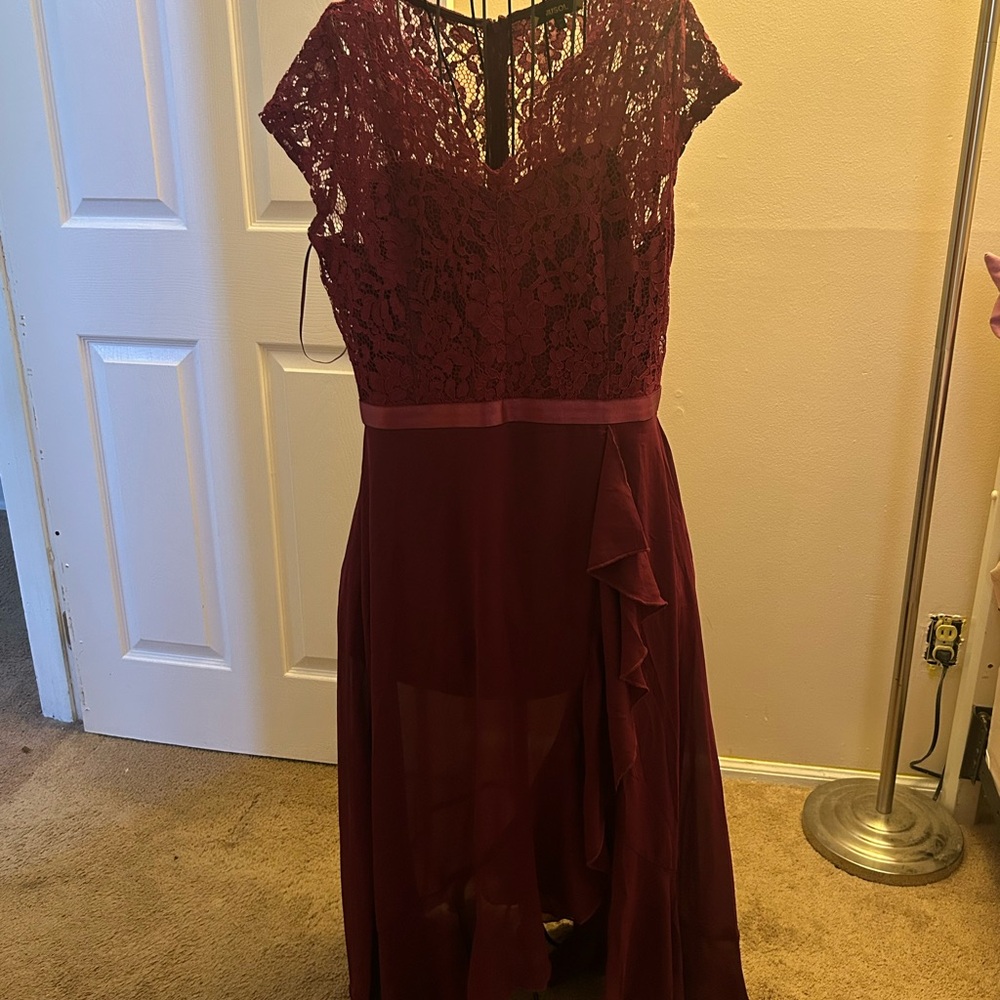 Miusol Burgundy Lace High Low Dress